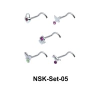 5 Silver Nose Stud Sets NSK-SET-05